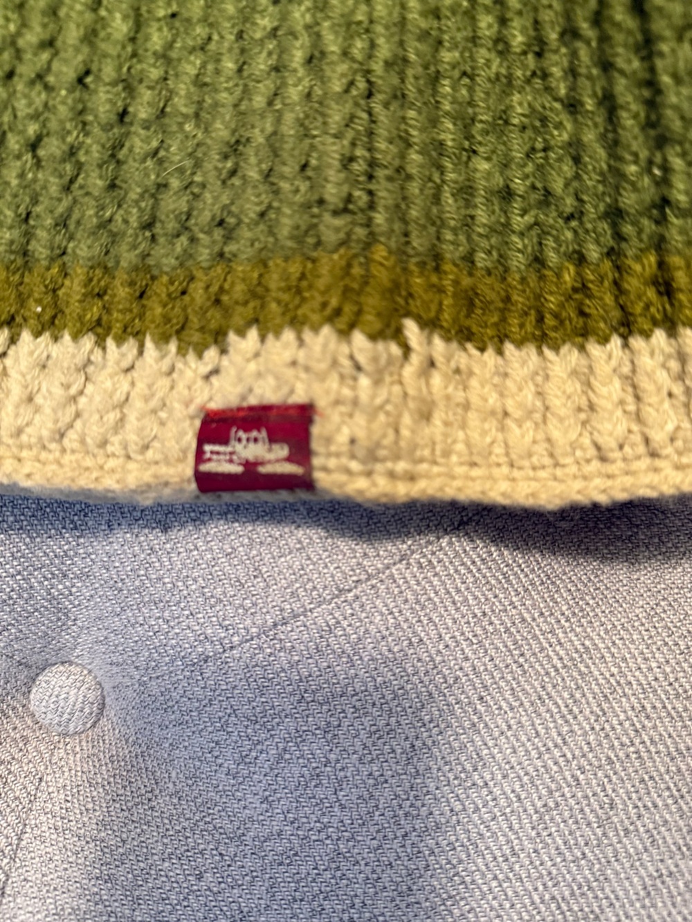 Men's Knit Beanie in Cream and Olive Stripe